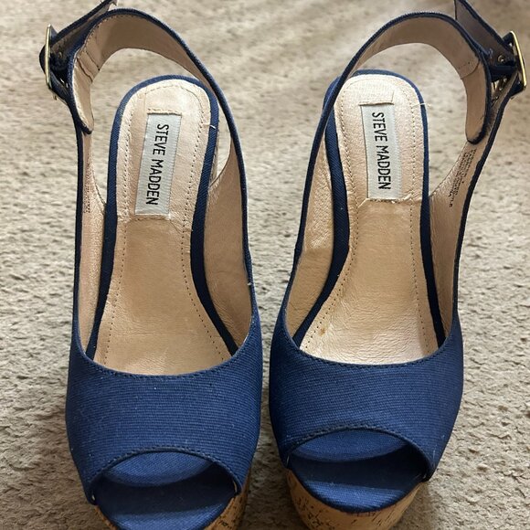 Steve Madden Navy Wissper Wedge USED Size 7 - Picture 1 of 4